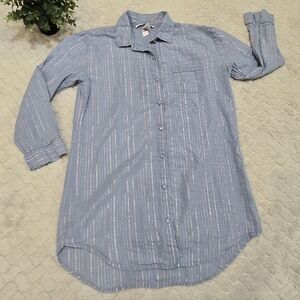 Victoria's Secret Shimmery Blue & Pink Stripe Collared Sleepshirt, Size Medium